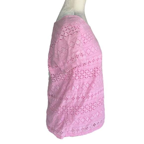 J. Crew Pink Eyelet Short Sleeve Top - 6 - Picture 4 of 11